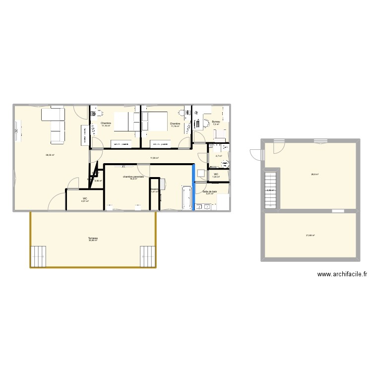 Salon  . Plan de 18 pièces et 202 m2