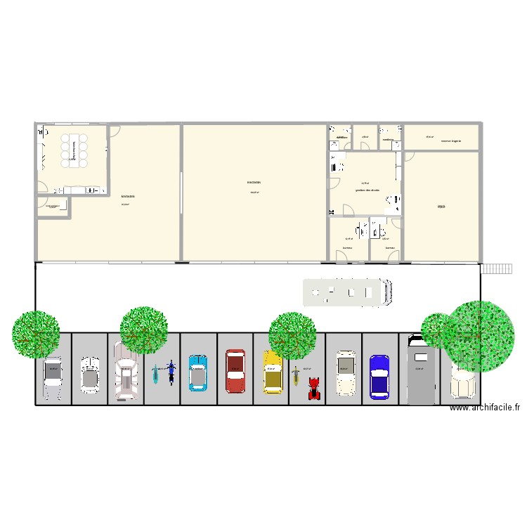 magasin. Plan de 23 pièces et 628 m2