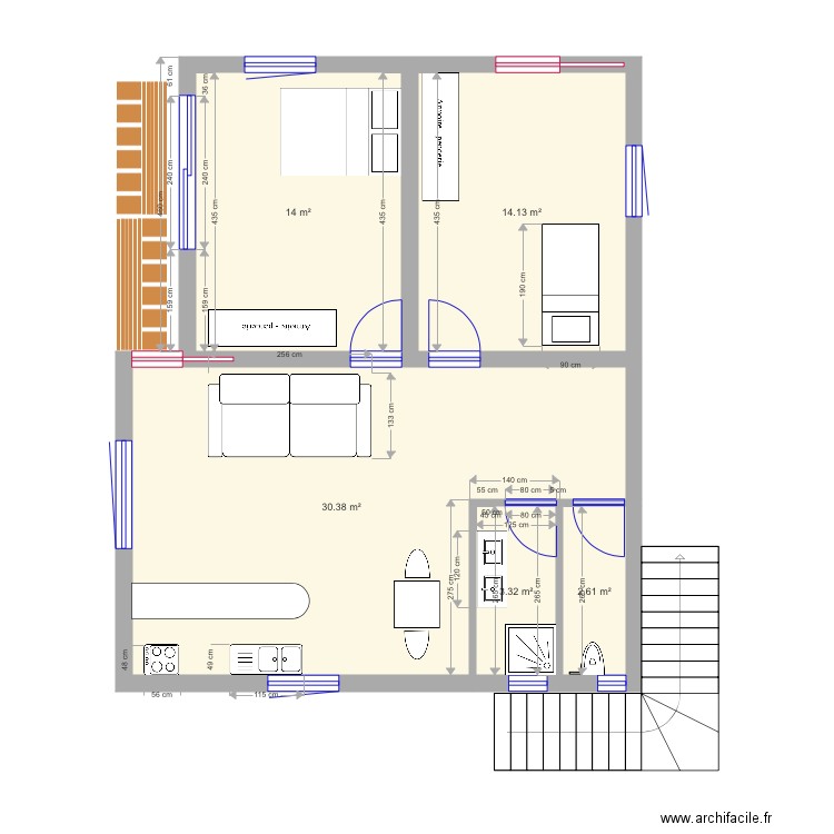 Etage amenagé 66m2. Plan de 0 pièce et 0 m2