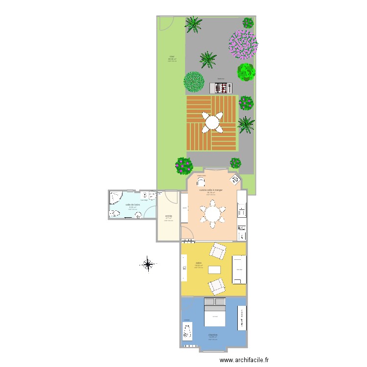 Saint Paul appartement location rdc 59 m2 et cour . Plan de 0 pièce et 0 m2