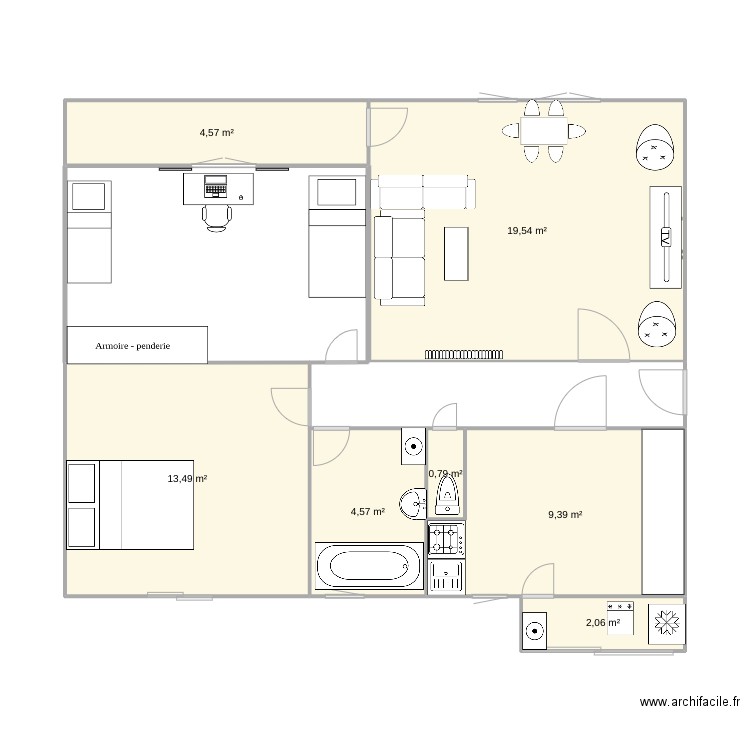 appart. Plan de 7 pièces et 54 m2