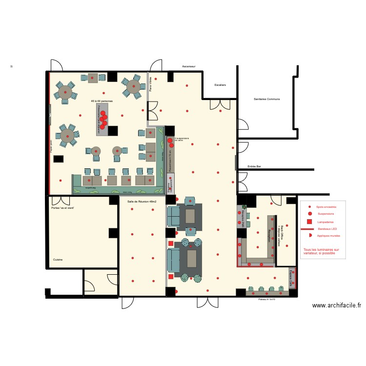 Hotel AZ - Reception et Salle de Petit Déjeuner. Plan de 3 pièces et 339 m2