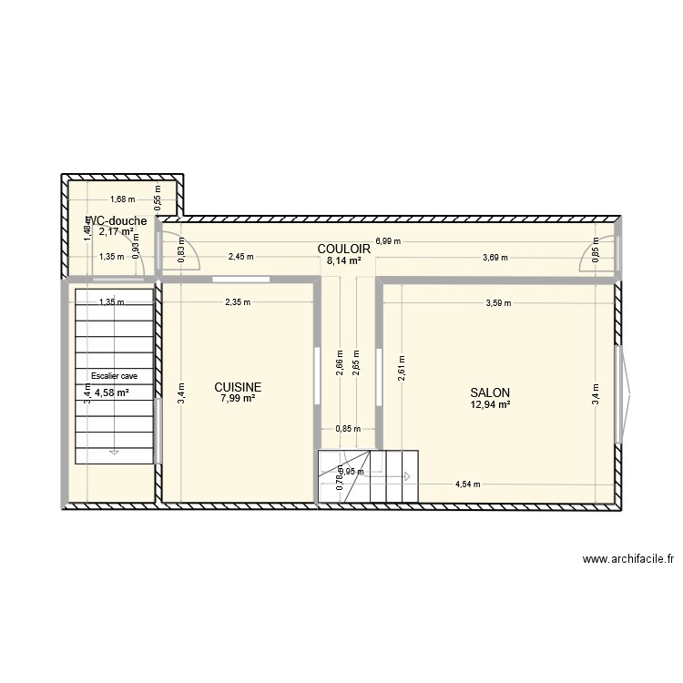 RDC MAISON. Plan de 5 pièces et 36 m2