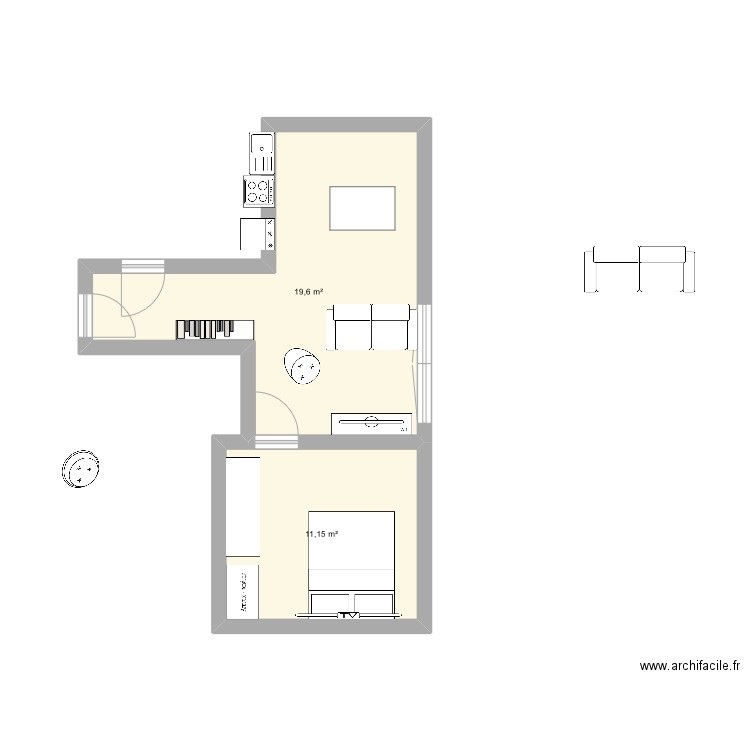 41 m². Plan de 2 pièces et 31 m2