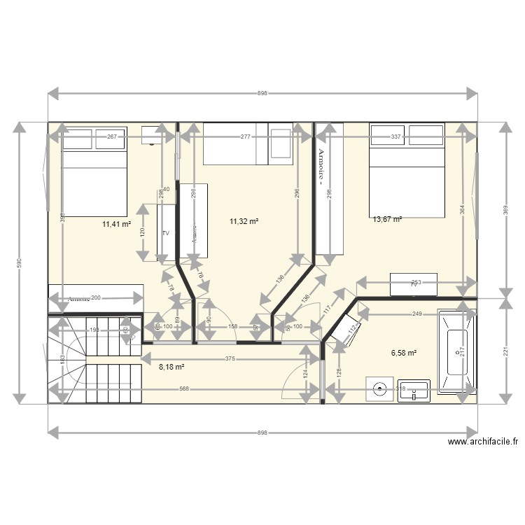 pornichet 2. Plan de 5 pièces et 51 m2