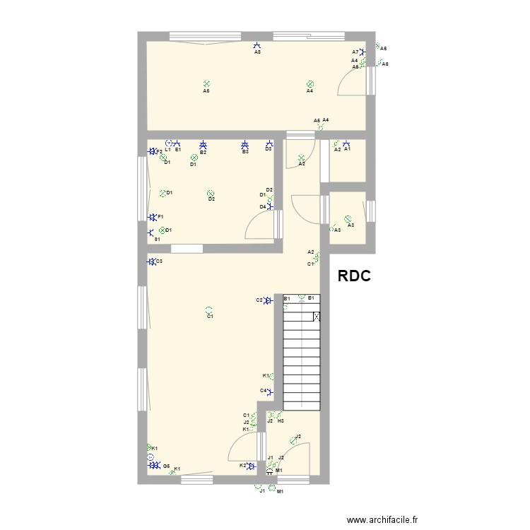 VINCENT RDC. Plan de 5 pièces et 60 m2