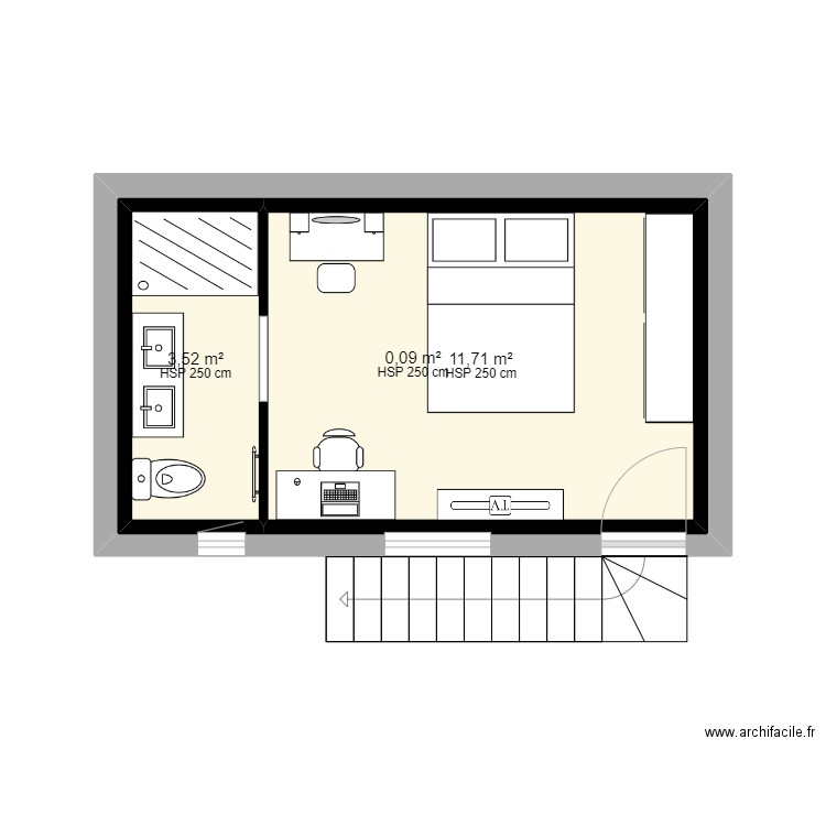 Extension. Plan de 3 pièces et 33 m2