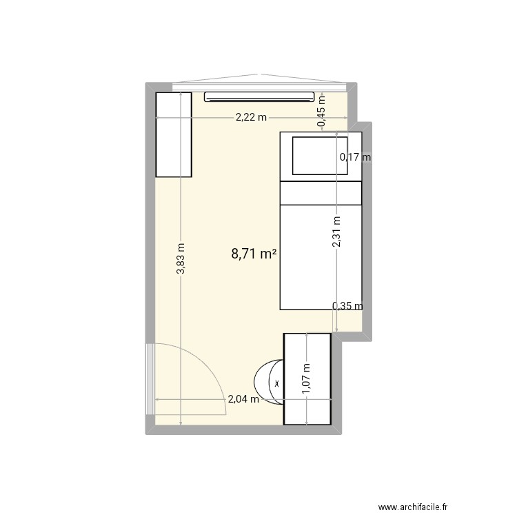 Chambre Léandre Faches. Plan de 1 pièce et 9 m2