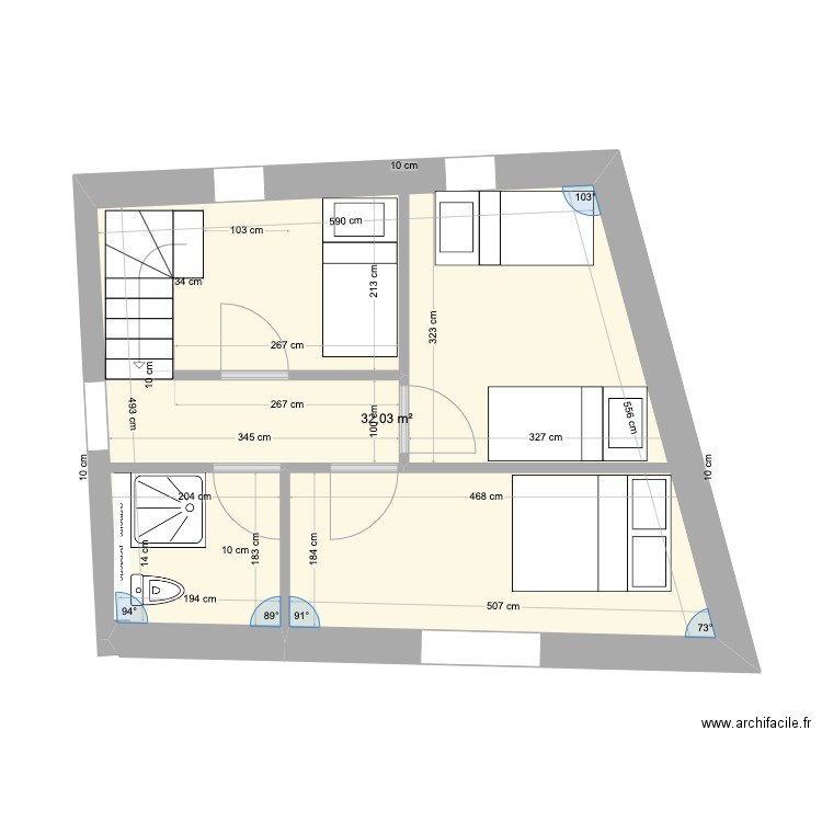 groix_etage3. Plan de 1 pièce et 32 m2