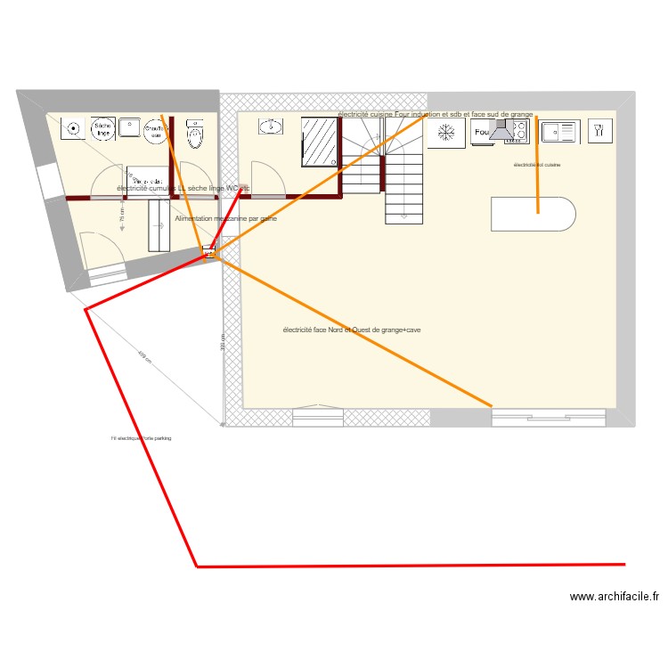 Electricité RDC 18 avril 22. Plan de 3 pièces et 76 m2