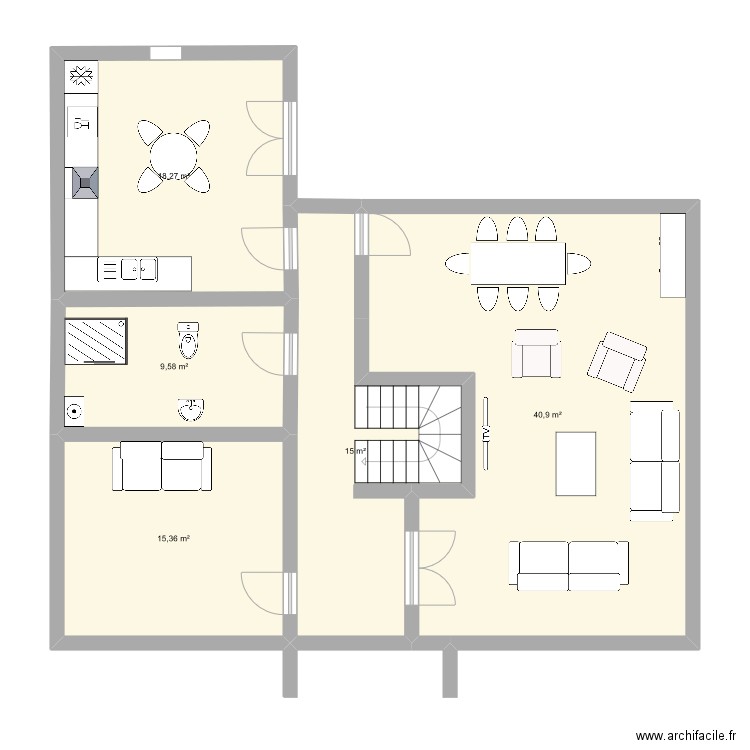 rdc. Plan de 5 pièces et 99 m2