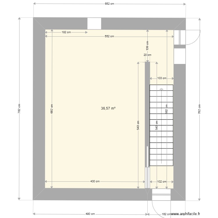 cuisine. Plan de 1 pièce et 37 m2