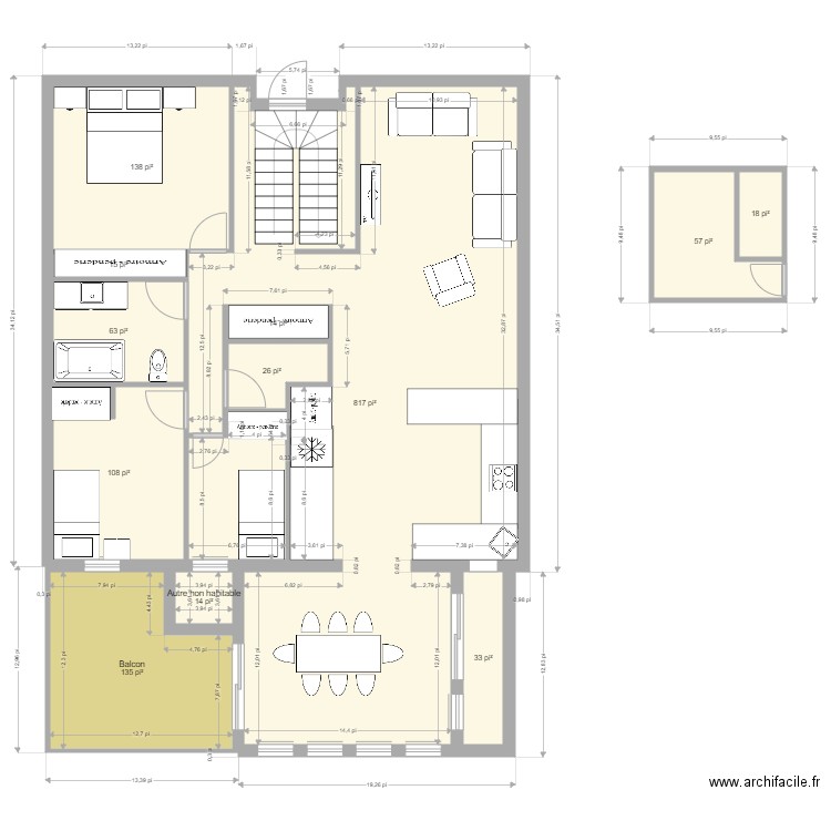 Maison préplan. Plan de 12 pièces et 134 m2