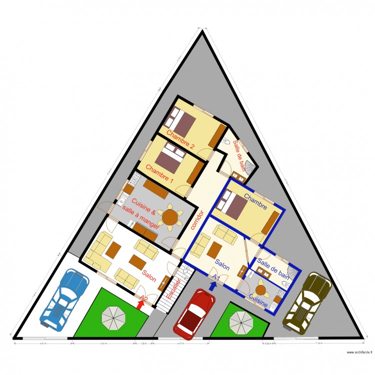 Appartements A1 et A2 Rez de chaussée. Plan de 0 pièce et 0 m2