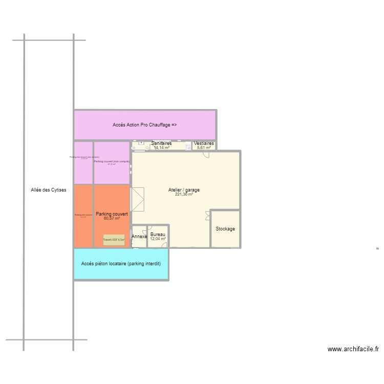 Hangar pour locataire (définitif). Plan de 13 pièces et 1023 m2