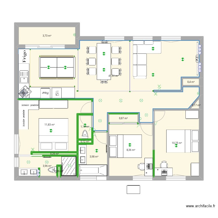 proto vierge. Plan de 14 pièces et 87 m2