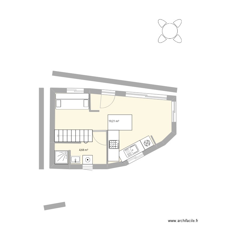 Bis. Plan de 4 pièces et 27 m2