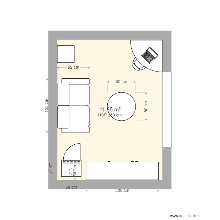 Salon belle maman 1. Plan de 1 pièce et 12 m2