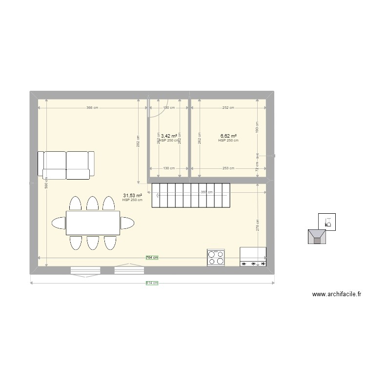 RDC FLO horizontal. Plan de 3 pièces et 42 m2