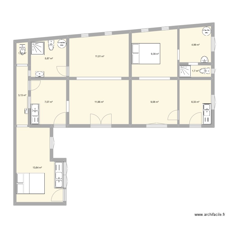 Tassigny. Plan de 12 pièces et 85 m2