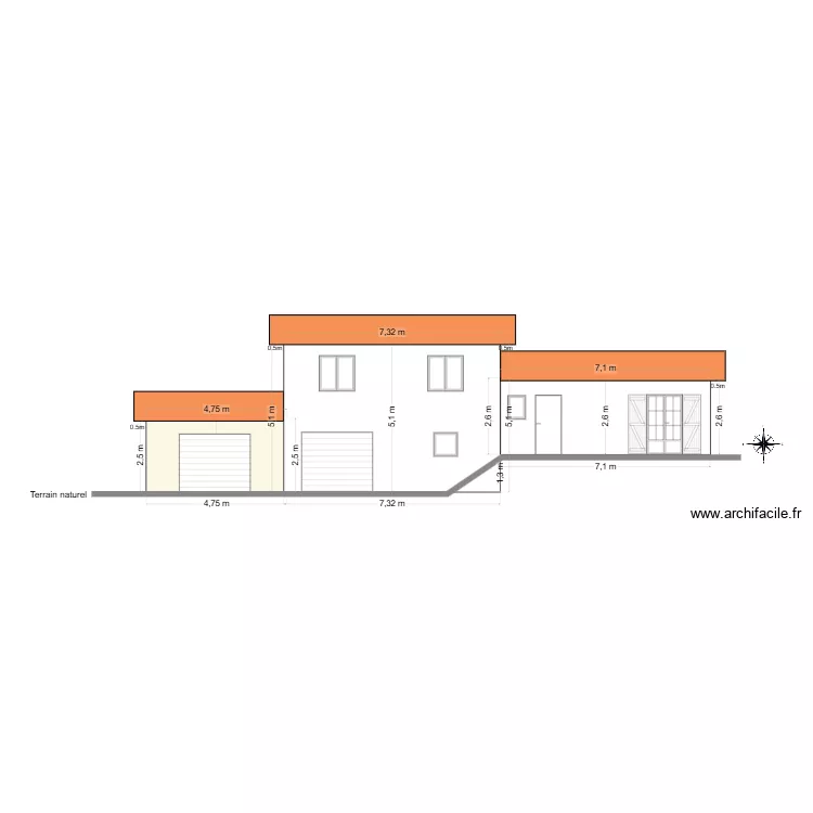 facade maison coté sud. Plan de facade maison coté sud. Plan de