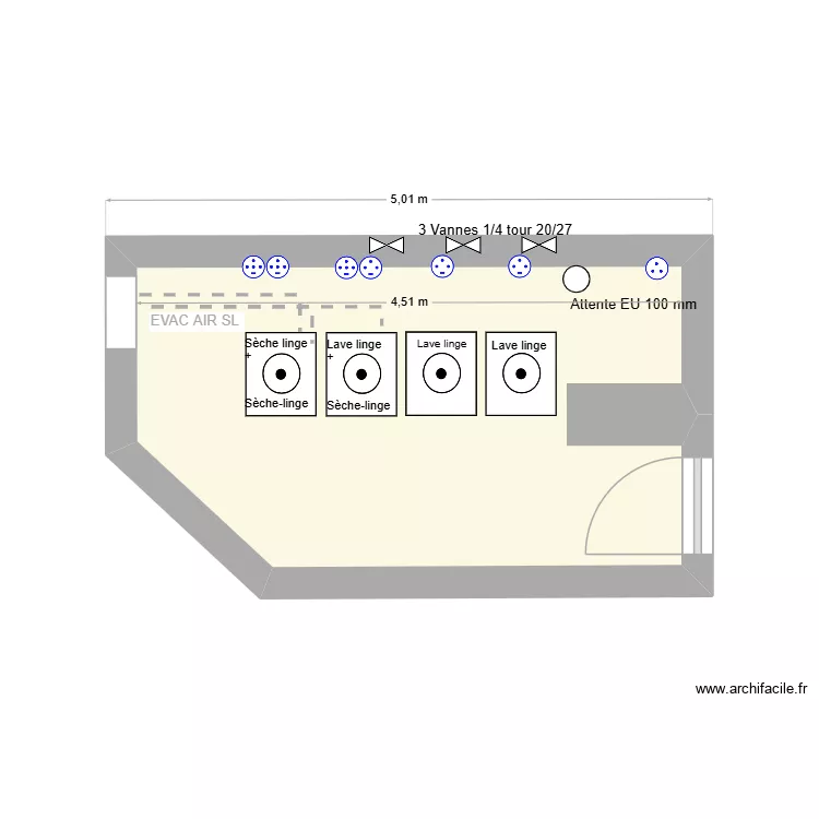 SCHEMA IMPLANTATION LAVERIE 2 FRANCO B. Plan de 1  et 10 m²