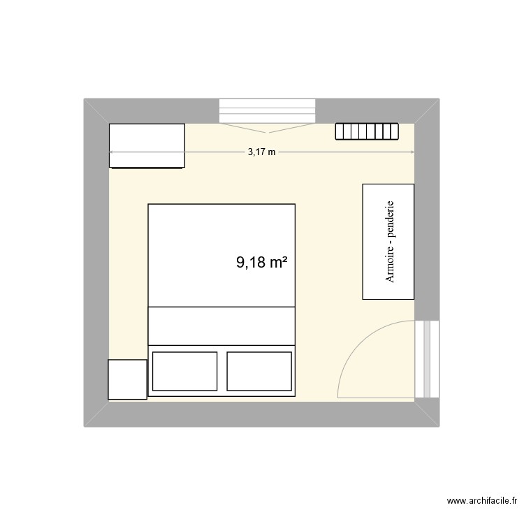 chambre Leo. Plan de 1 pièce et 9 m2