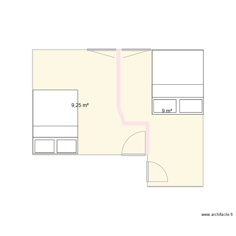 Debut Chambre. Plan de 2 pièces et 18 m2