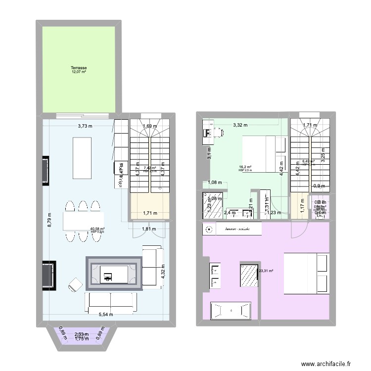 Chambres mur original 3. Plan de 8 pièces et 109 m2