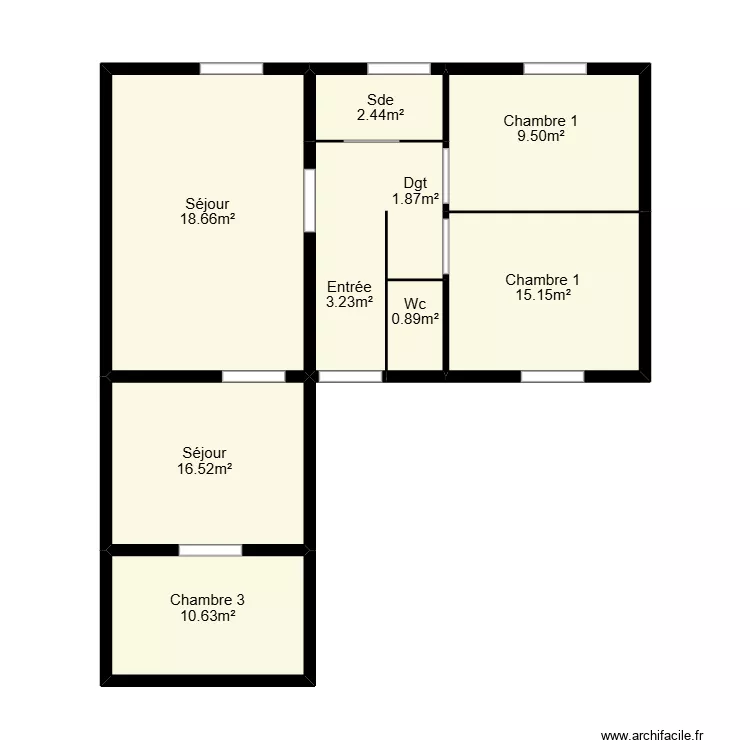 Banos lile dyeu. Plan de 8  et 44 m²