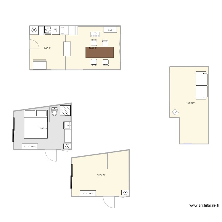 salon. Plan de 5 pièces et 64 m2