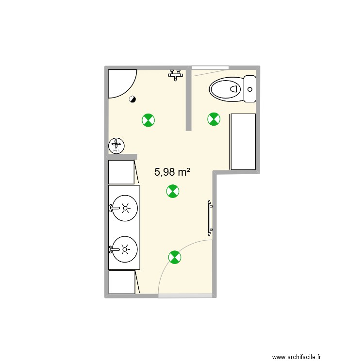 amenagement salle de bain maria. Plan de 1 pièce et 6 m2