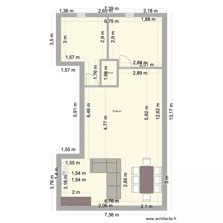 Lourmel. Plan de 2 Pièces et 77 m² Lourmel. Plan de 2 Pièces et 77 m²