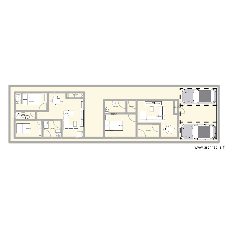 Kingabwa 23. Plan de 13 pièces et 187 m2