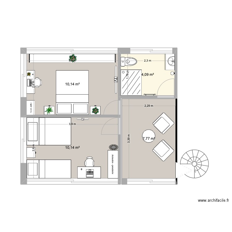 1mezzanine parents. Plan de 4 pièces et 32 m2