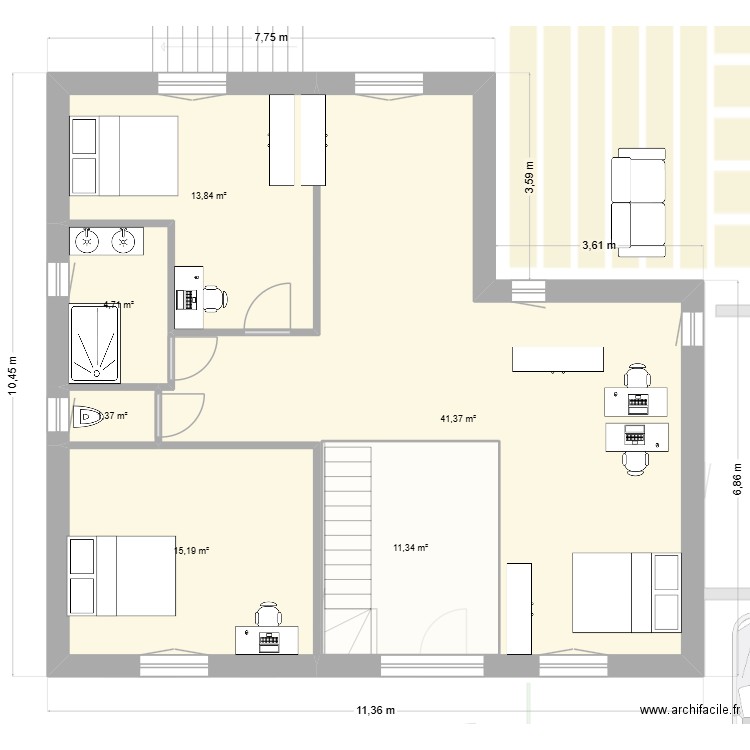 14-10 séjour à droite de l'entrée. Plan de 14 pièces et 277 m2