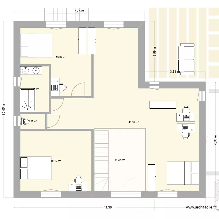 14-10 s&eacute;jour &agrave; droite de l'entr&eacute;e. Plan de 