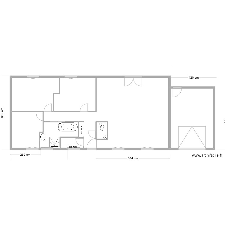 Lise plan1bis. Plan de 3 pièces et 47 m2
