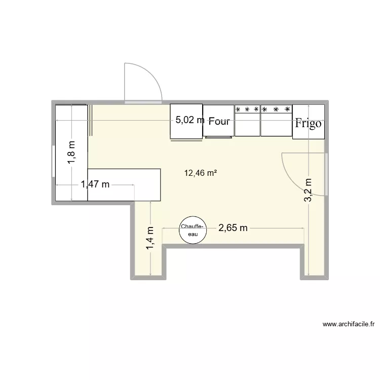 Buanderie. Plan de 1  et 12 m²