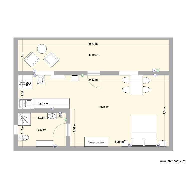 Cottage1_Lantoto. Plan de 3 pièces et 61 m2