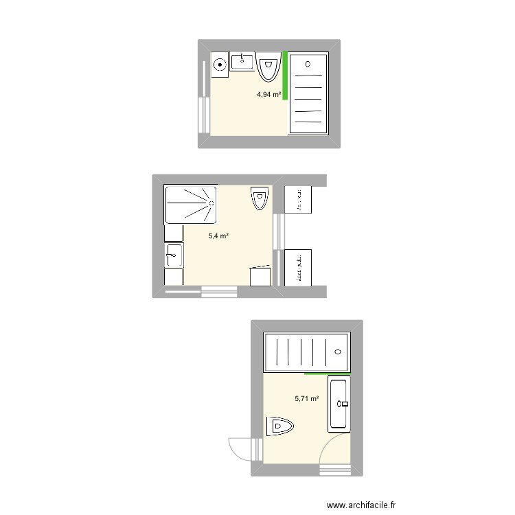 Home SDB. Plan de 3 pièces et 16 m2