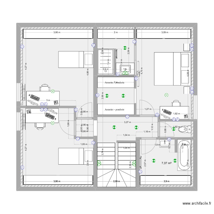 1er elec. Plan de 9 pièces et 76 m2