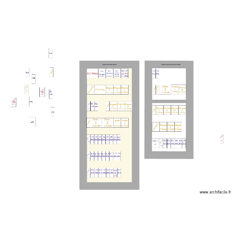 MJ tableau électrique rez + 3ème. Plan de 1 pièce et 45 m2
