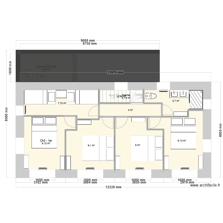secondaire 5 chambres - V2 finale. Plan de 16 pièces et 117 m2