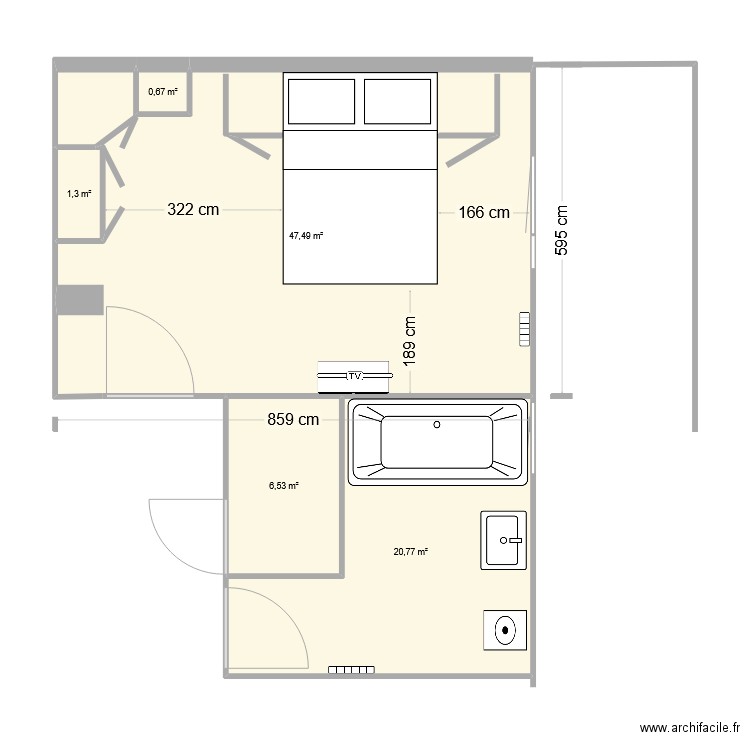 chambre 1. Plan de 5 pièces et 77 m2
