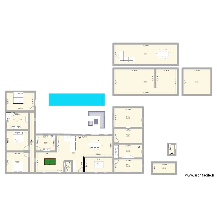 Maison Sandrine et Olivier. Plan de 18 pièces et 329 m2