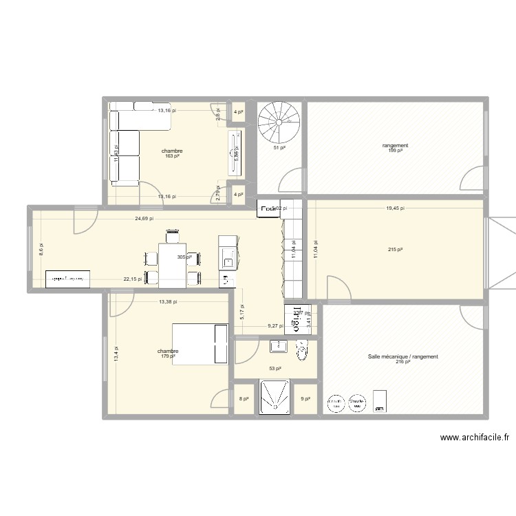 CSC sOUS-SOL ooption 3. Plan de 12 pièces et 131 m2