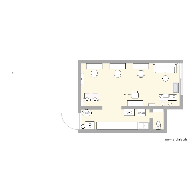 salon vente. Plan de 1 pièce et 43 m2