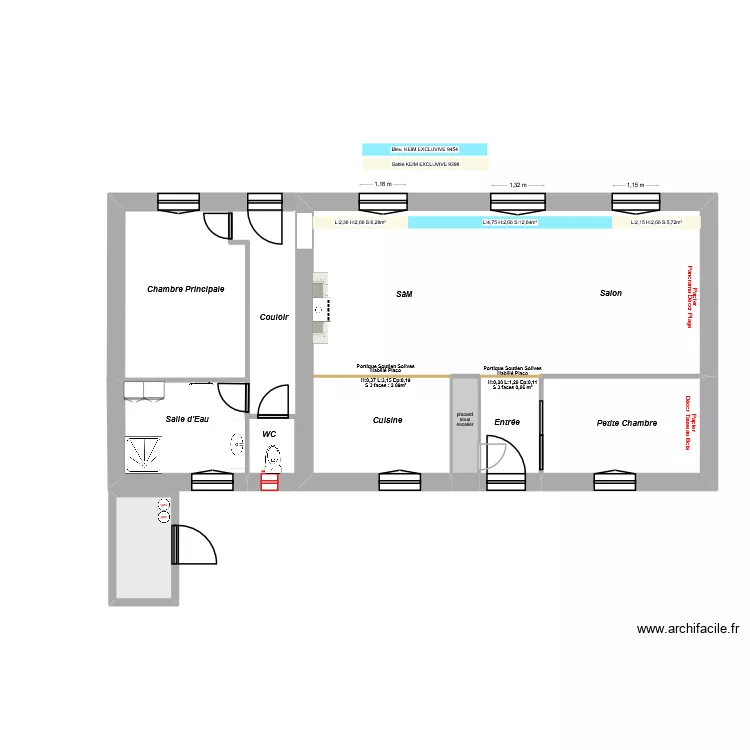 plan amenagement peinture. Plan de 6  et 71 m²