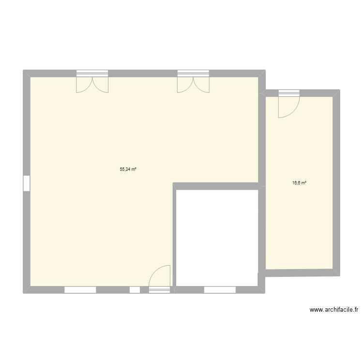 Plan du rez de chaussée . Plan de 2 pièces et 72 m2